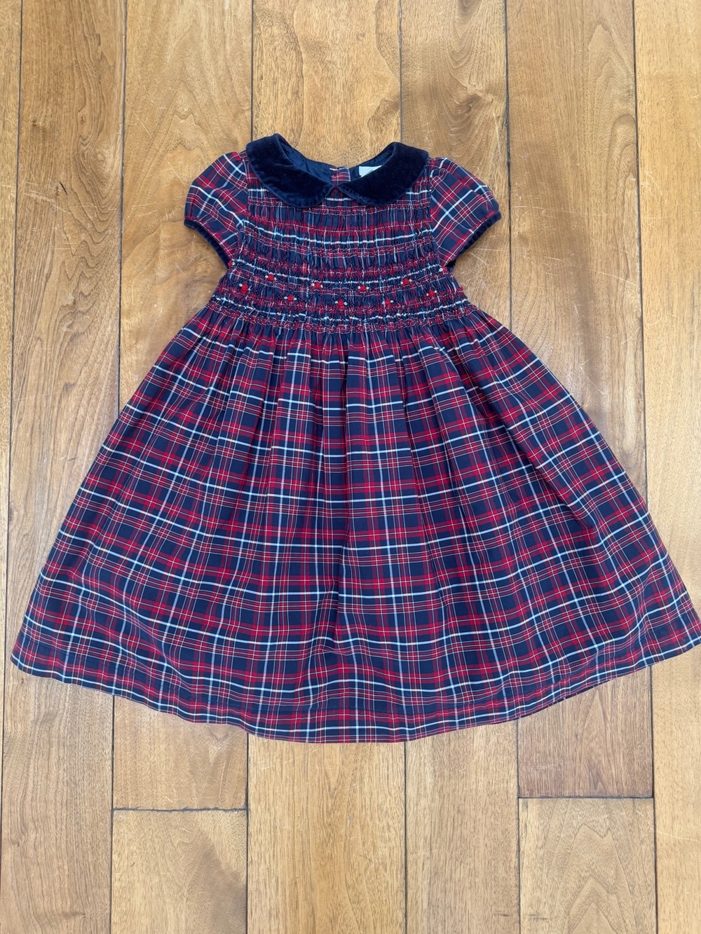 Janie and Jack 5T Holiday Plaid Smocked Dress Velvet Collar Christmas